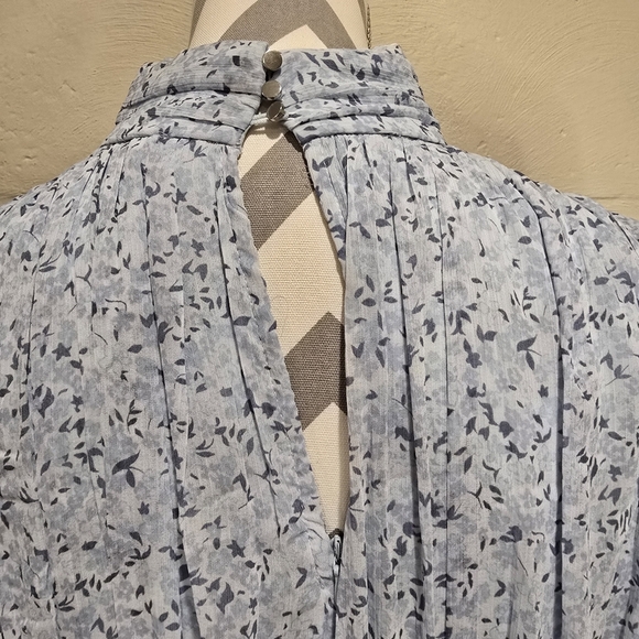 House of Harlow 1960 Shona Joy Mockneck Long Sleeve Smocked Mini Dress Blue L. - Picture 5 of 13